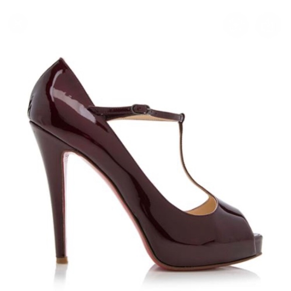 Christian Louboutin Burlina Peep-toe T-Strap Maryjane Patent Pump Burgundy 39 - Picture 2 of 12